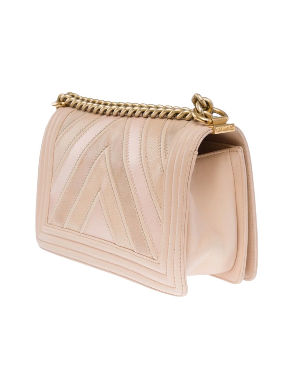 Chanel Limited Edition Beige Caviar Suede Calfskin Chevron Medium Boy Handbag - Picture 3 of 9